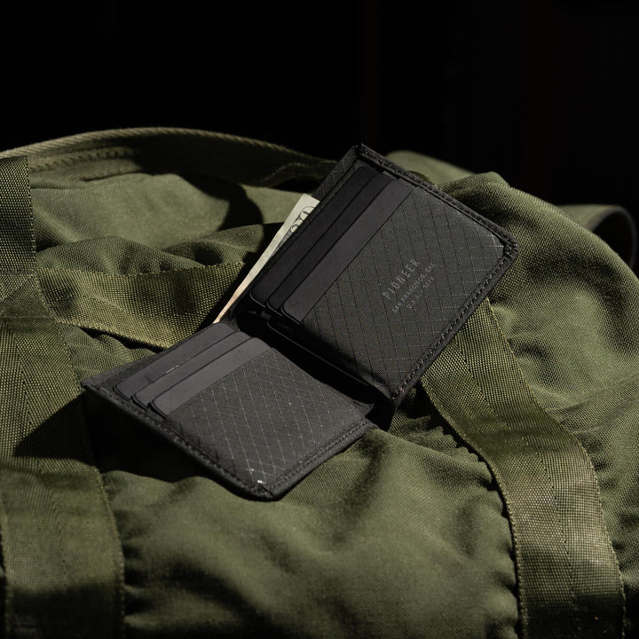 Pioneer Division Billfold Forest Open on bag #color_forest-10xd
